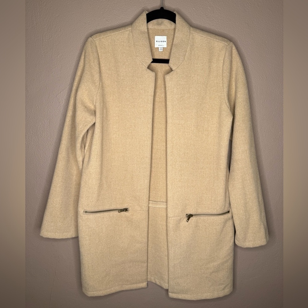 Ellison Collarless Tan Camel Overcoat Neutral Minimalist Fall Essential Size Sm.